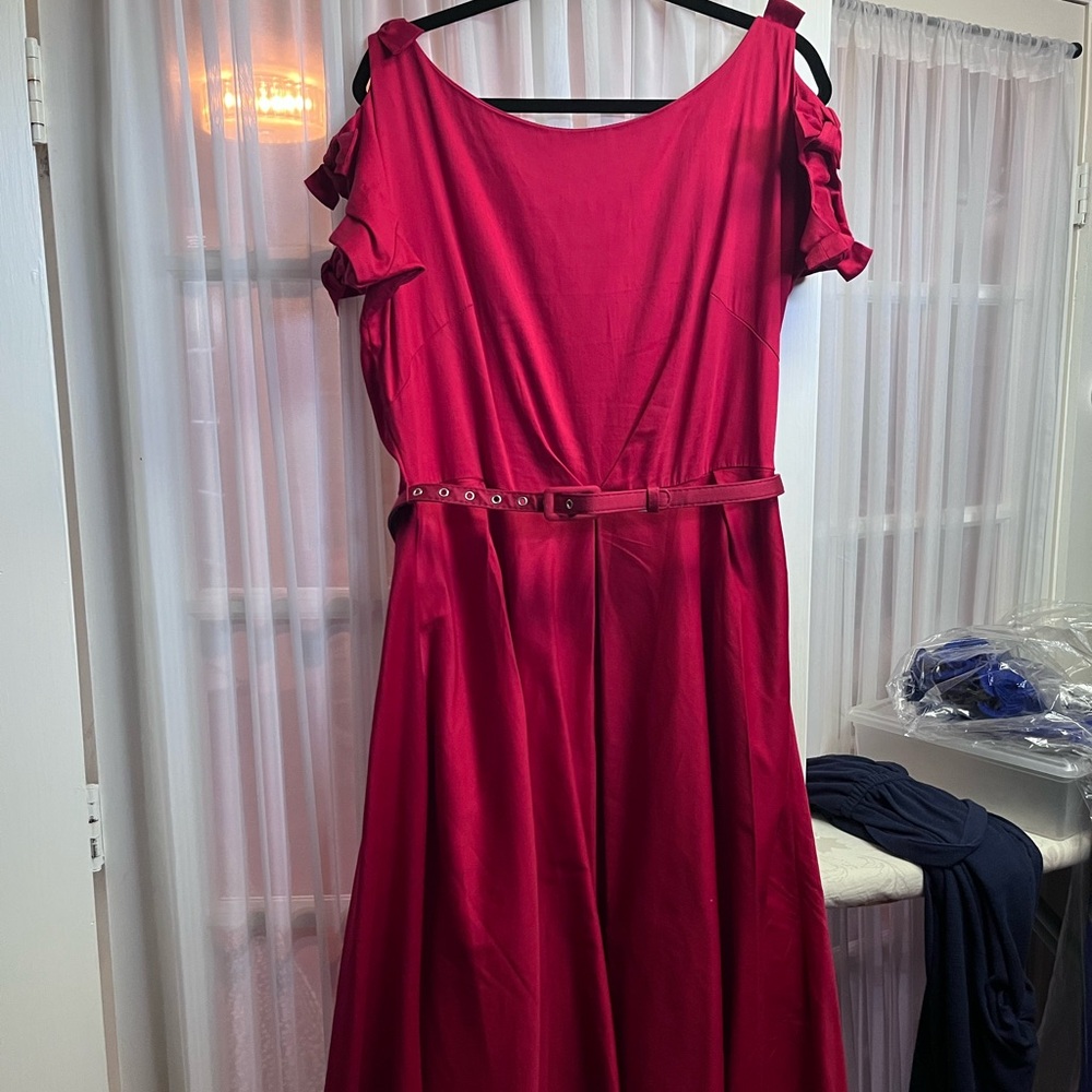 Unique Vintage Fuchsia Belted Midi Dress